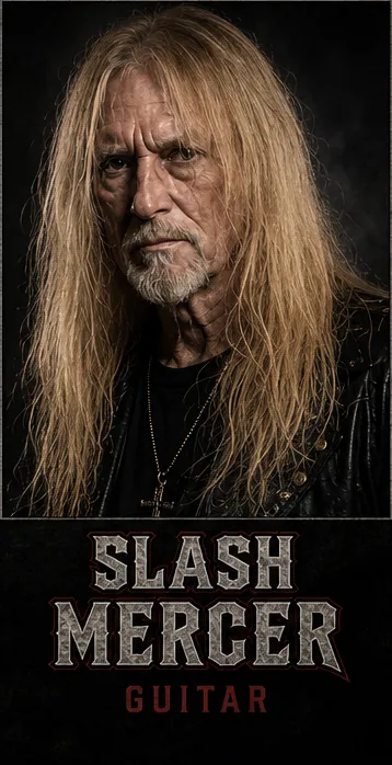 Slash Mercer, guitar: long blond hair and a thousand-yard stare